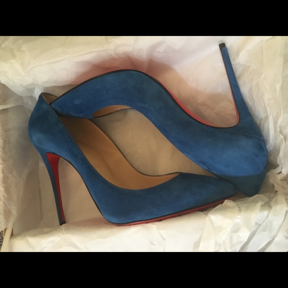 Sold! Louboutin Blue Pigalle Suede 100mm sz37 - Picture 3 of 4